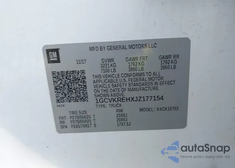 2018 Chevrolet Silverado 1500 1Lt из США, поврежденный, VIN 1GCVKREHXJZ177154